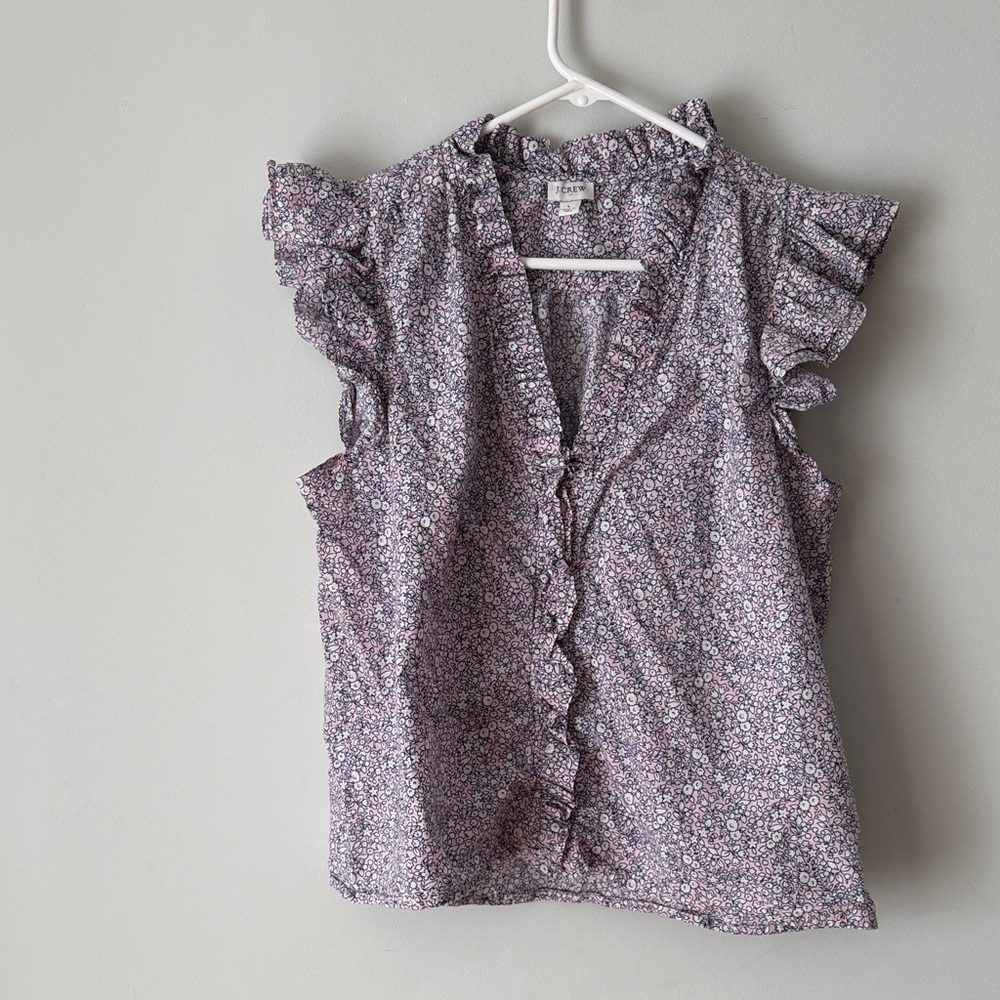 J. Crew Pink Floral Ruffle Blouse
